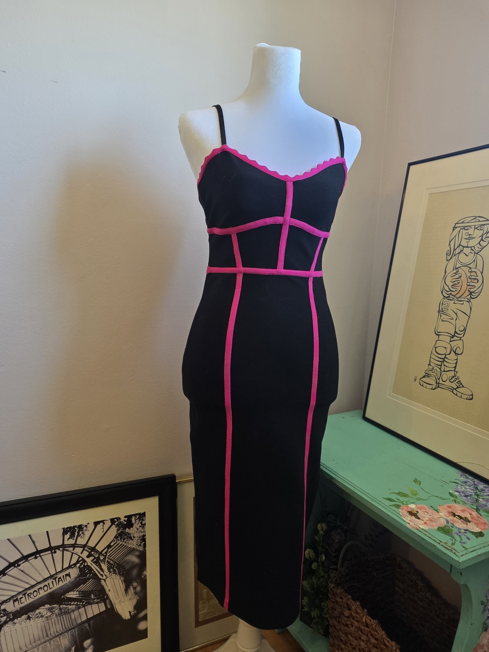 BCBGMaxAzria Black Mini Dress with Hot Pink Trim